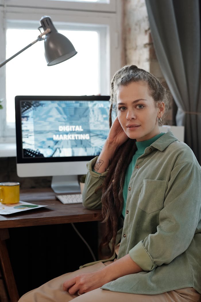 A Woman Sitting at the Table